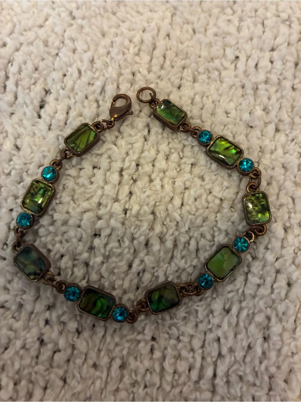 LAST DAY Green Abalone Shell and Teal Crystal Bracelet - Women Jewelry